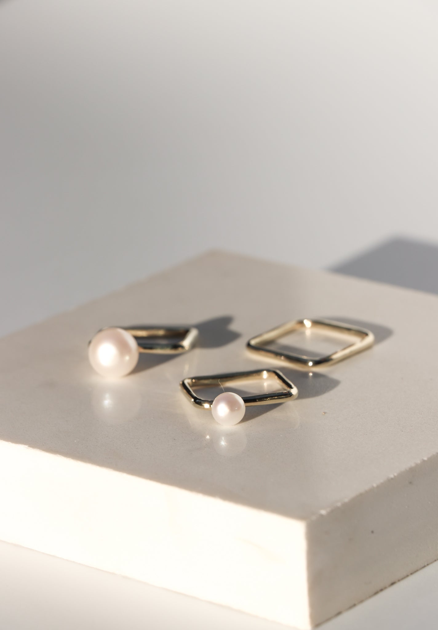 Square Solo Pearl Stack Rings