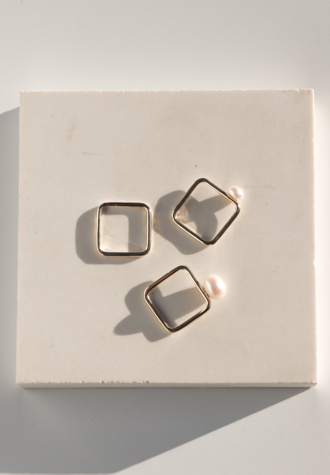 Square Solo Pearl Stack Rings